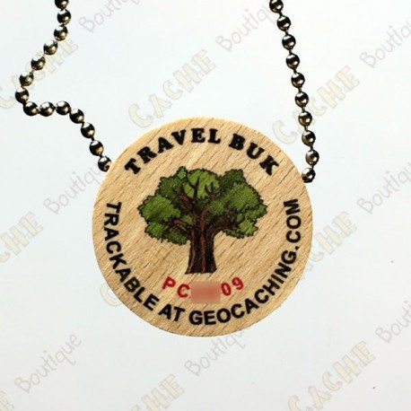Travel Buk - Wooden geocoin