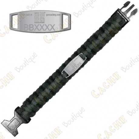 Bracelete Paracord Trackable - Geocaching - Preto / Cinza