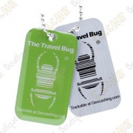  Travel bug officiel Groundspeak de couleur avec QR code au dos. 