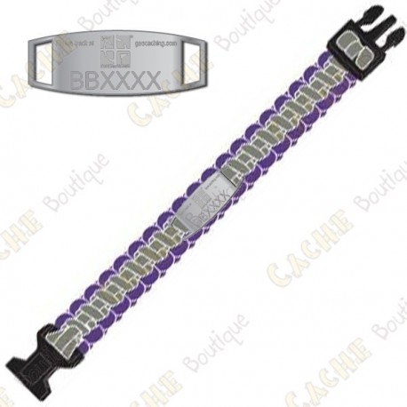 Pulsera de Paracord Trackable - Geocaching - Violeta / Gris