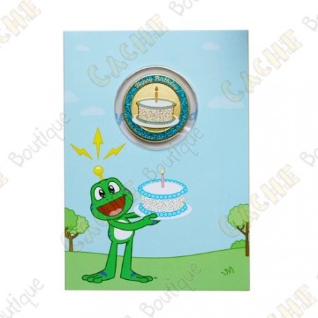 Tarjeta con Geocoin "Happy Birthday"