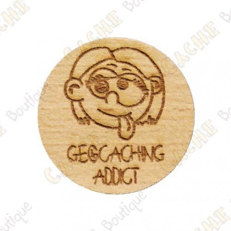Wooden coin - Geocaching Addict Girl